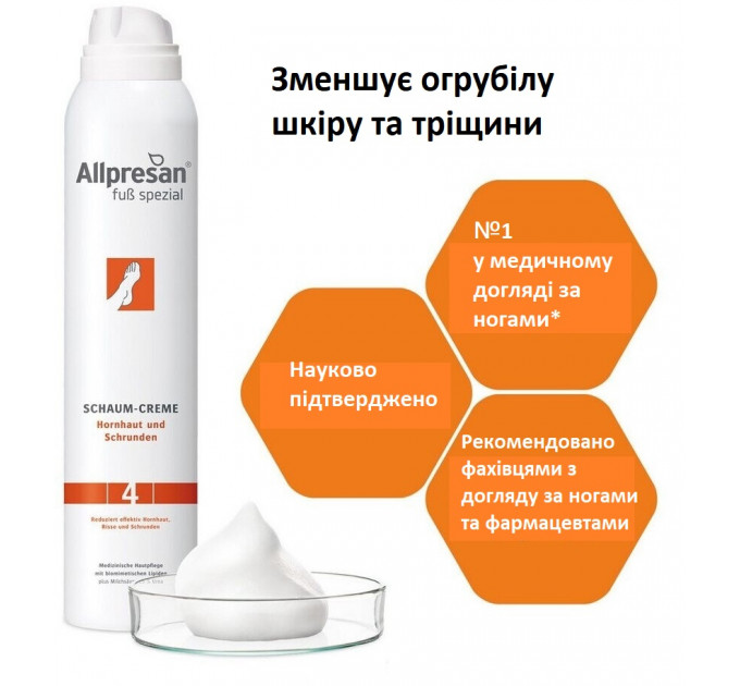 Крем-піна для стоп ніг Allpresan Foot Special 4 Schaum Creme для лікування глибоких, болісних тріщин і сильно пошкодженої шкіри