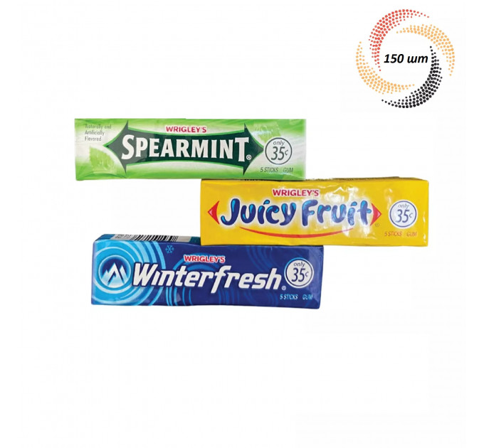 Микс жевательных резинок из 3 видов Wrigley's Spearmint Juicy Fruit Winterfresh 30 упаковок по 5 пластинок