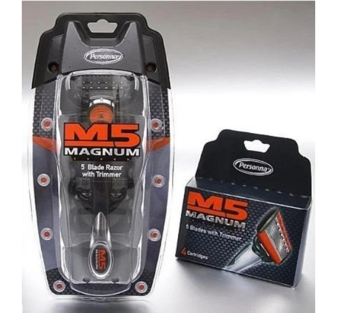 Станок для гоління Personna M5 Magnum з п'ятьма лезами та 3 змінними касетами Made in USA