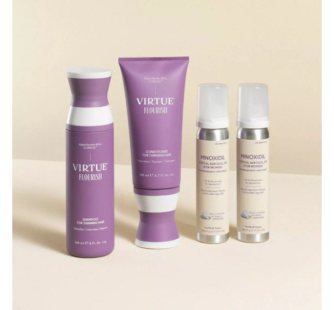 Набір для росту волосся Virtue Flourish з міноксидилом 5% (шампунь кондиціонер піна) для жінок