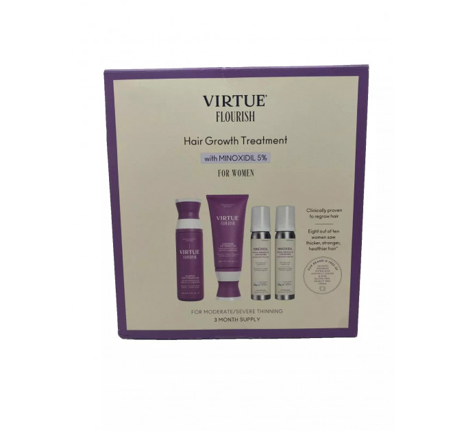 Набір для росту волосся Virtue Flourish з міноксидилом 5% (шампунь кондиціонер піна) для жінок