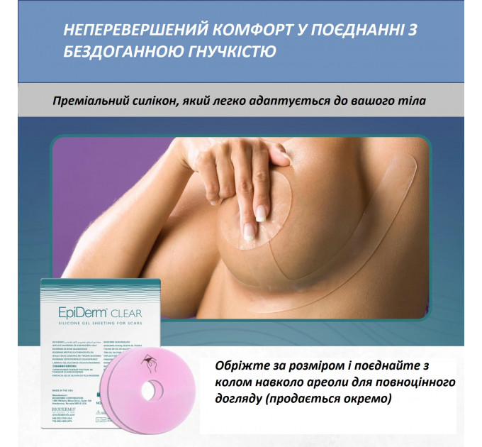 Силіконовий післяопераційний пластир для грудей Biodermis Epi-Derm Mastopexy прозорий 1 пара Made in USA