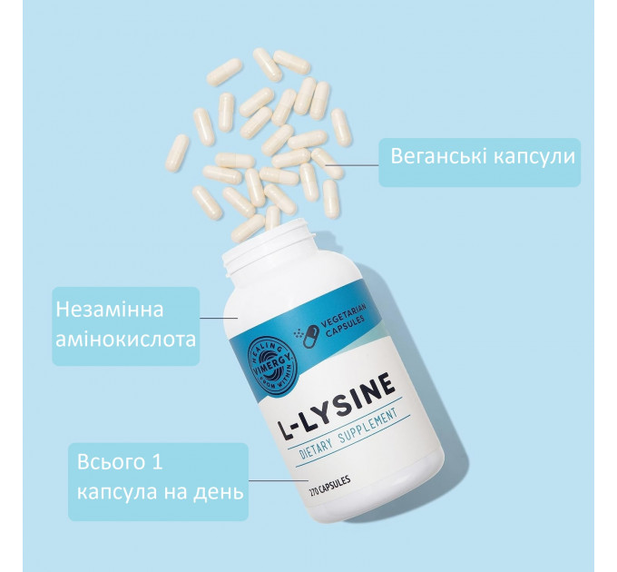 Капсули L-Lysine Vimergy 270 шт для здоров'я шкіри волосся та нігтів