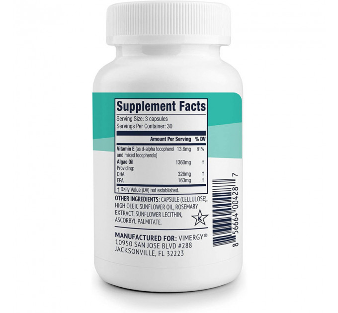 Капсули з омега-3 кислотами Vimergy EPA/DHA 90 шт для здоров'я мозку та очей