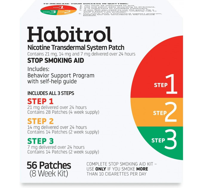 Нікотиновий трансдермальний пластир Habitrol рівні 1-2-3 (8-тижневий набір) 56 шт