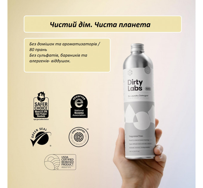 Органічний рідкий концентрат для прання Dirty Labs Scent Free без аромату 640 мл (80 прань)