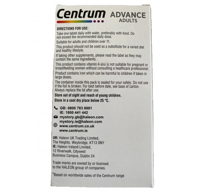 Мультивітамінний комплекс Centrum Advance з вітаміном D і кальцієм 180 таблеток