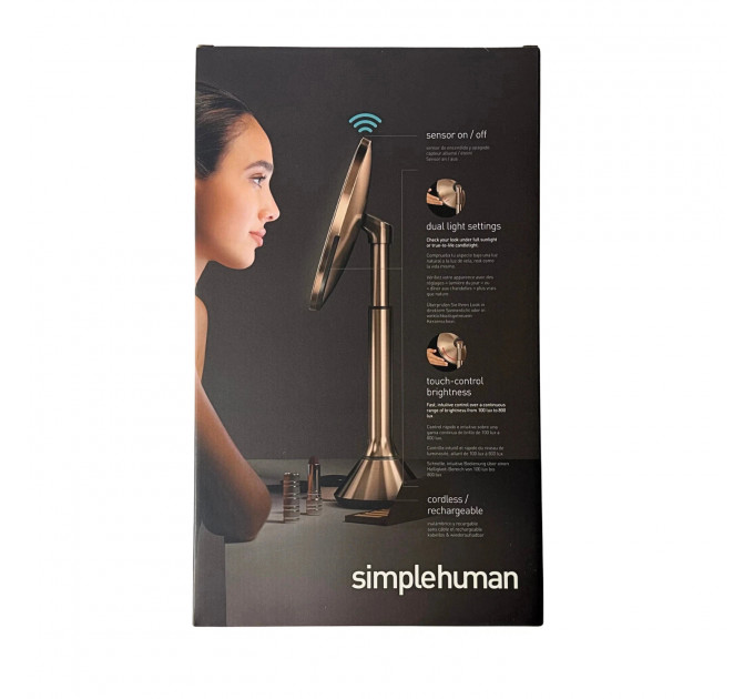 Настольное косметическое зеркало Simplehuman  с увеличением 5X и подсветкой (размер 20 см) розовое золото