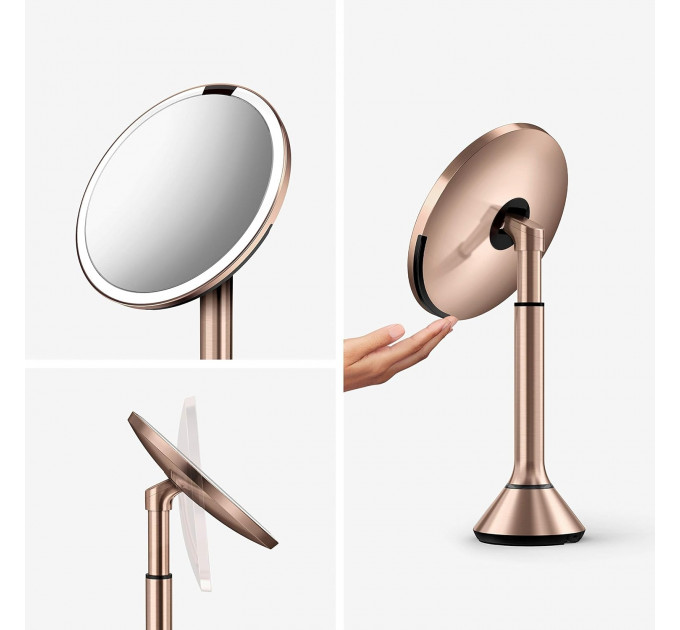 Настольное косметическое зеркало Simplehuman  с увеличением 5X и подсветкой (размер 20 см) розовое золото