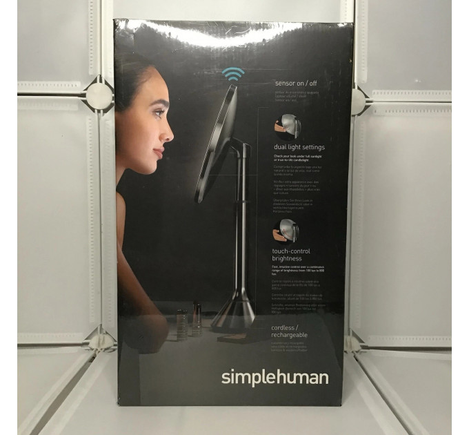 Настольное косметическое зеркало Simplehuman  с увеличением 5X и подсветкой (размер 20 см) серебристый