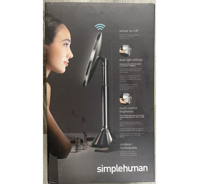 Настольное косметическое зеркало Simplehuman  с увеличением 5X и подсветкой (размер 20 см) серебристый