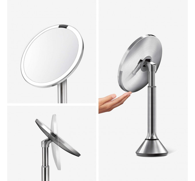 Настольное косметическое зеркало Simplehuman  с увеличением 5X и подсветкой (размер 20 см) серебристый