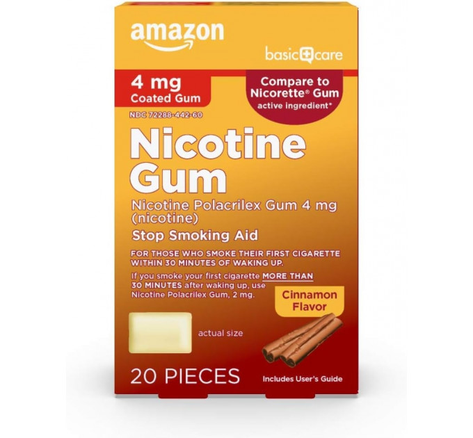 Нікотинова жувальна гумка Amazon Basic Care 4 мг з ароматом кориці 20 шт