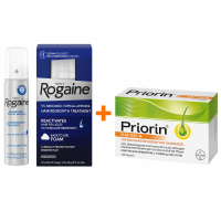 Комплекс вітамінів Bayer Priorin 30 шт і піна міноксидилу Rogaine 60 г для росту волосся