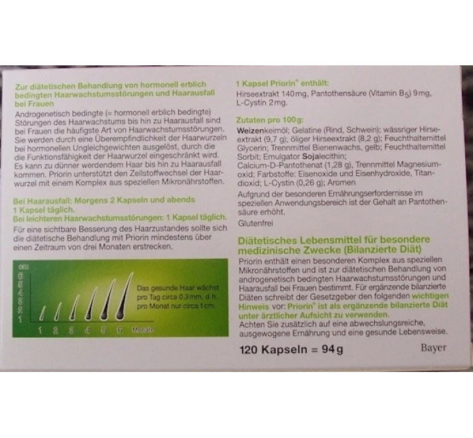 Комплекс вітамінів Bayer Priorin 30 шт і піна міноксидилу Rogaine 60 г для росту волосся