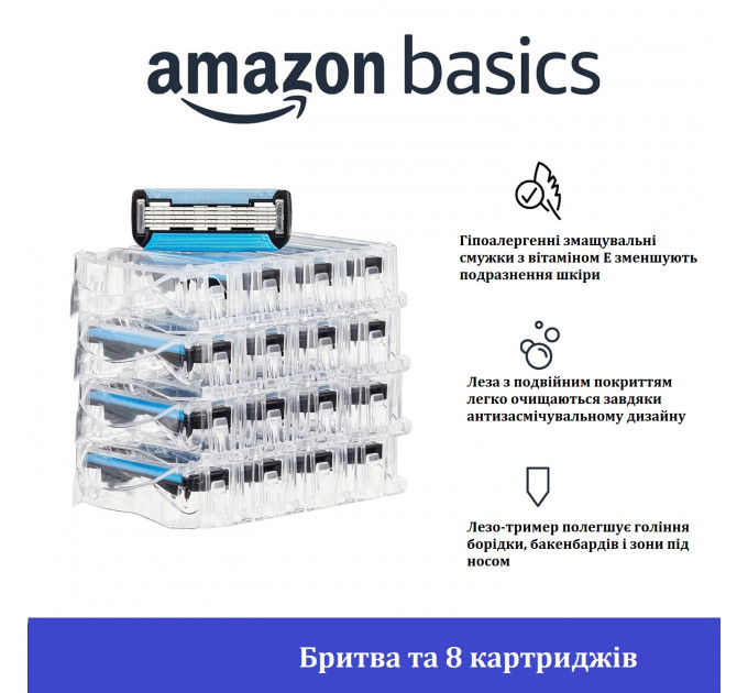 Станок для гоління Amazon Basics 5-Blade з 8 змінними касетами і вбудованим тримером