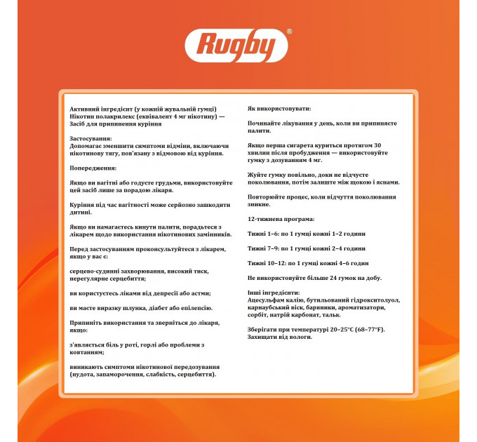 Нікотинова жувальна гумка Rugby Polacrilex 4 мг 110 шт