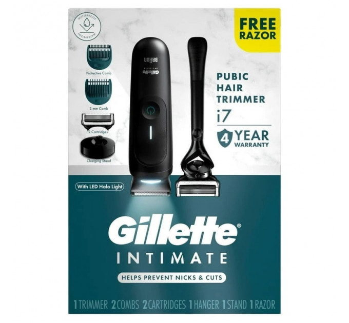 Подарунковий набір для чоловіків Gillette i7 Intimate з тримером і бритвою для стрижки інтимних зон