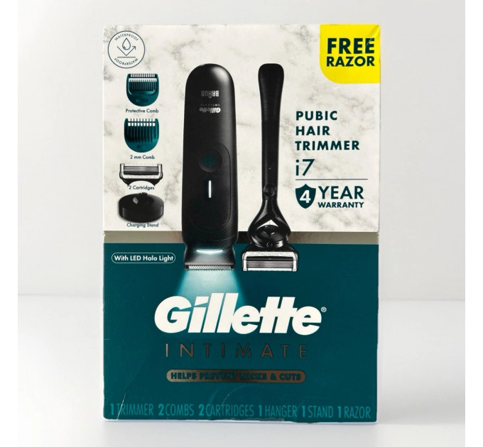 Подарунковий набір для чоловіків Gillette i7 Intimate з тримером і бритвою для стрижки інтимних зон