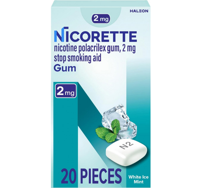 Жувальна гумка для відмови від куріння Nicorette 2 мг зі смаком білої м'яти 20 шт.