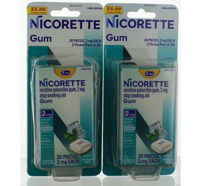 Жувальна гумка для відмови від куріння Nicorette 2 мг зі смаком білої м'яти 20 шт.