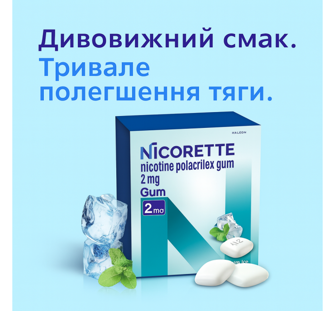Жувальна гумка для відмови від куріння Nicorette 2 мг зі смаком білої м'яти 20 шт.