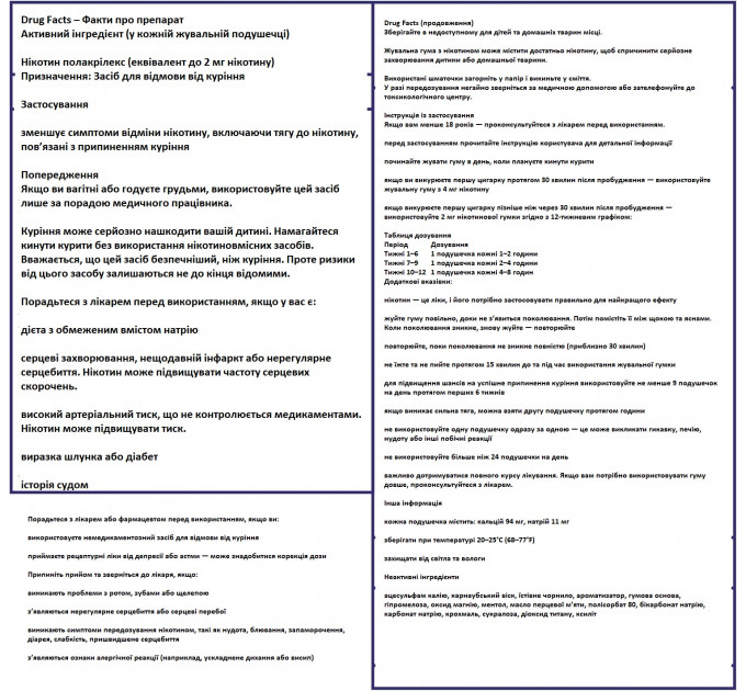 Жувальна гумка для відмови від куріння Nicorette 2 мг зі смаком білої м'яти 20 шт.