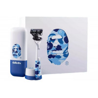 Подарунковий набір для гоління Gillette Bape Blue Camo лімітована серія (бритва, 5 картриджів, підставка та футляр)