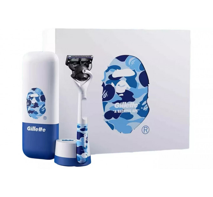 Подарунковий набір для гоління Gillette Bape Blue Camo лімітована серія (бритва, 5 картриджів, підставка та футляр)