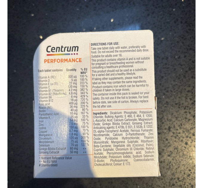 Мультивитаминный улучшенный комплекс Centrum Performance Multivitamin  (30 табл)