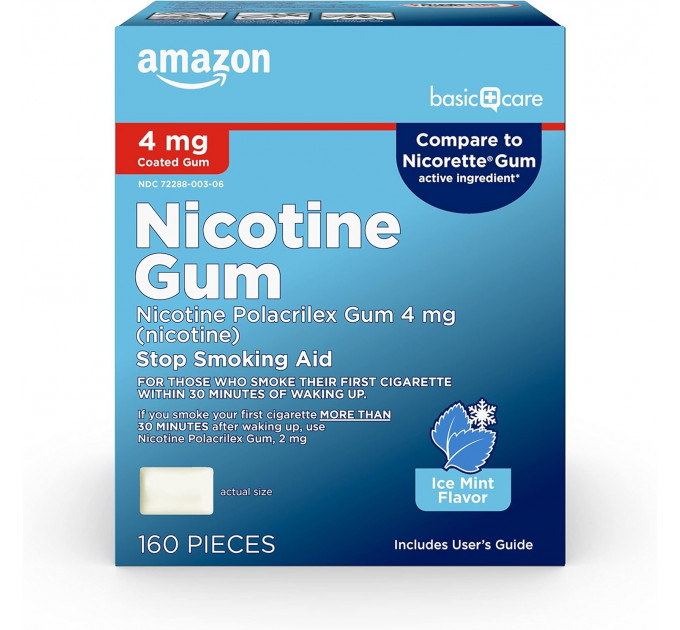 Нікотинова жувальна гумка Amazon Basic Care Nicotine Gum Ice Mint 4 мг 160 штук