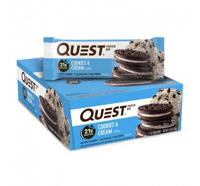 Набір батончиків з протеїном Quest Nutrition Cookies & cream зі сливковим смаком 12 шт.