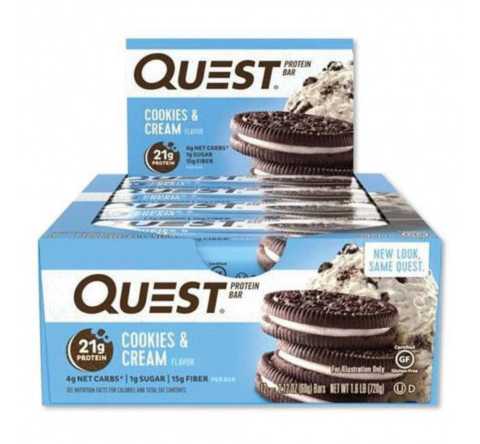 Набір батончиків з протеїном Quest Nutrition Cookies & cream зі сливковим смаком 12 шт.
