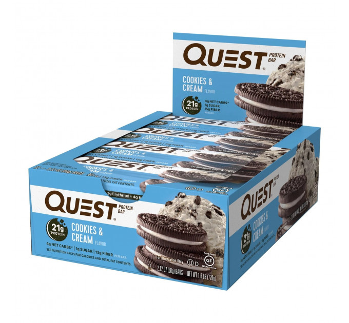 Набір батончиків з протеїном Quest Nutrition Cookies & cream зі сливковим смаком 12 шт.