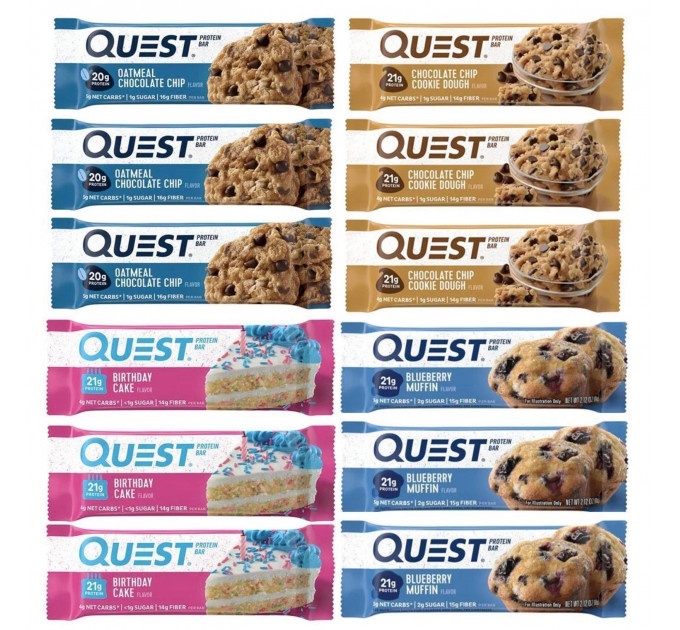 Набір батончиків з протеїном Quest Nutrition 4 смаки по 60 грамів 12 шт.