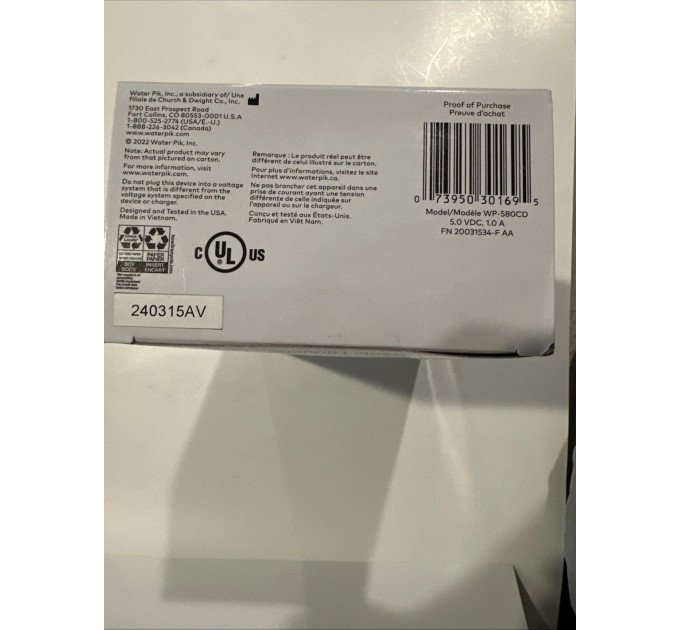 Портативний іригатор для порожнини рота Waterpik WP-580 білий колір