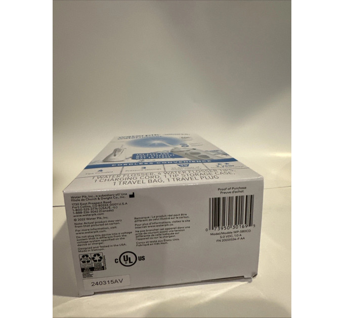 Портативний іригатор для порожнини рота Waterpik WP-580 білий колір