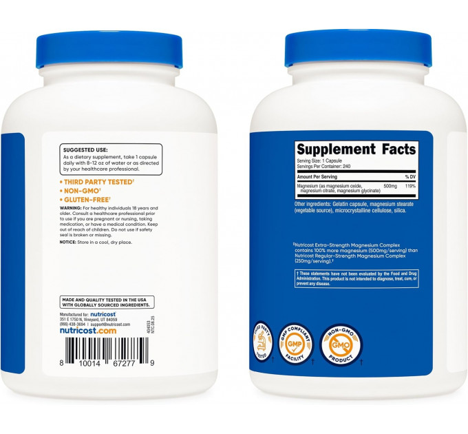 Магній в капсулах Nutricost Magnesium Complex 500 мг 240 шт