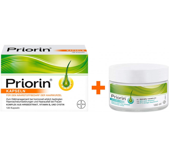 Набор для ухода за ослабленными волосами капсулы Priorin Kapseln 120 шт и маска Priorin Haarmaske 180 мл
