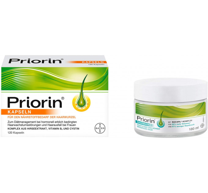 Набор для ухода за ослабленными волосами капсулы Priorin Kapseln 120 шт и маска Priorin Haarmaske 180 мл
