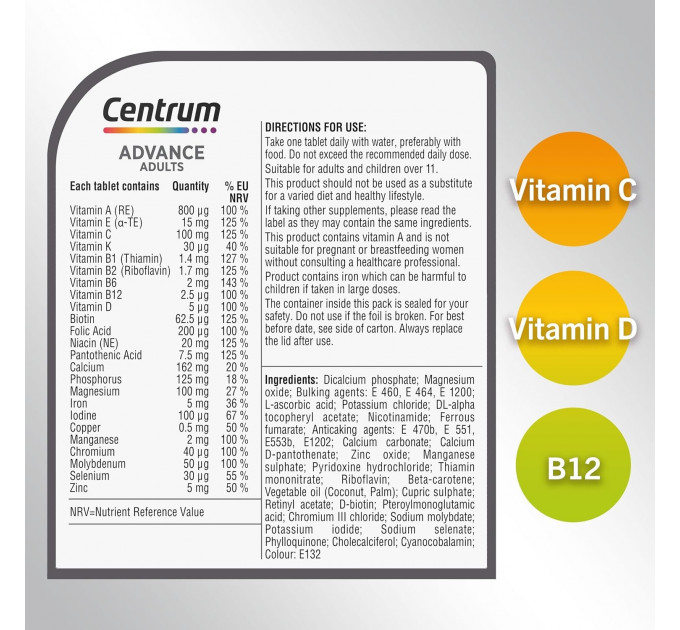Мультивітамінний комплекс Centrum Advance Multivitamins and Minerals для жінок та чоловіків (30 шт)
