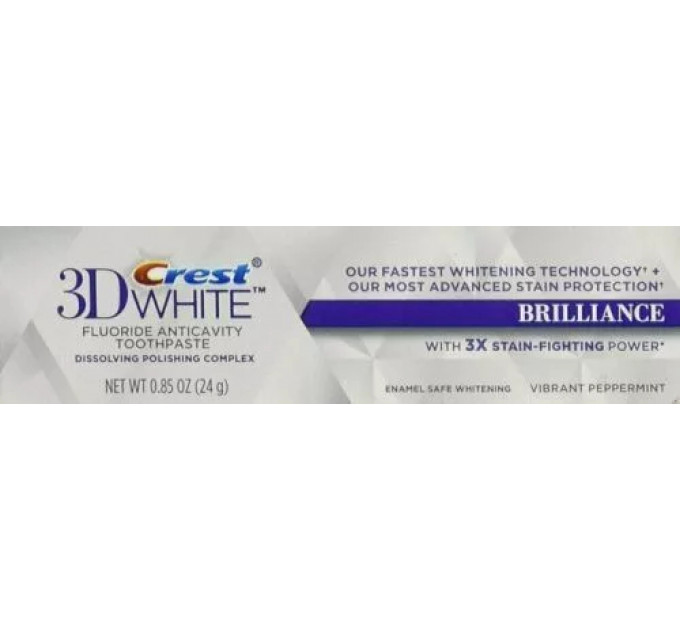 Відбілююча зубна паста для додання блиску емалі Crest 3D White Brilliance Vibrant Peppermint 24 г (міні розмір)