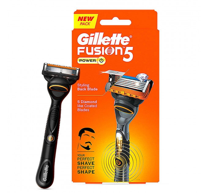 Чоловічий бритвений станок Gillette Fusion 5 Power з вібрацією, батарейкою і 1 змінним картриджем чорний