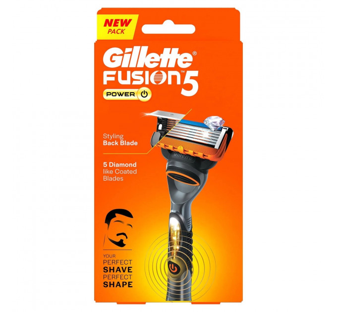 Чоловічий бритвений станок Gillette Fusion 5 Power з вібрацією, батарейкою і 1 змінним картриджем чорний