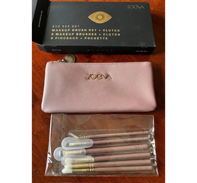 Набір пензликів для макіяжу очей ZOEVA Eye See Vegan Luxe рожевий з клатчем 7 предметів