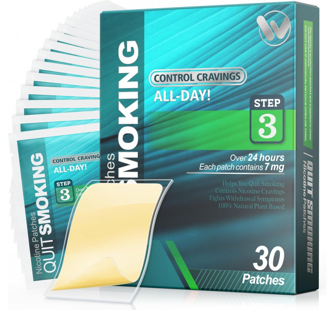 Пластирі Wofanli Nicotine Patches для відмови від сигарет 7 мг Рівень 3 упаковка 30 шт.