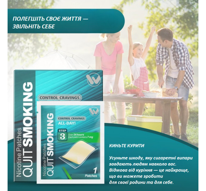 Пластирі Wofanli Nicotine Patches для відмови від сигарет 7 мг Рівень 3 упаковка 30 шт.