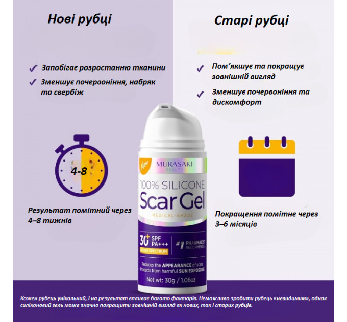 Силіконовий гель від шрамів і рубців з SPF 30 Murasaki Beauty 30 г