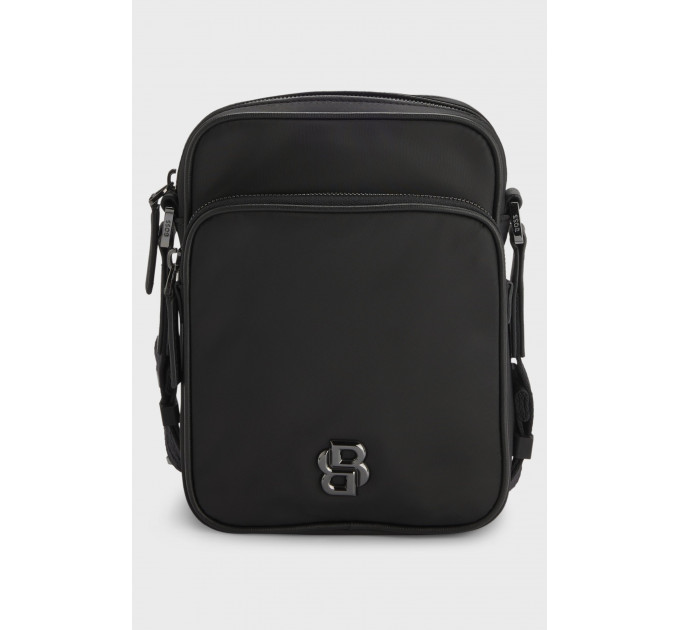Чоловіча сумка Hugo Boss Reporter з фурнітурою у вигляді монограми Double B чорного кольору