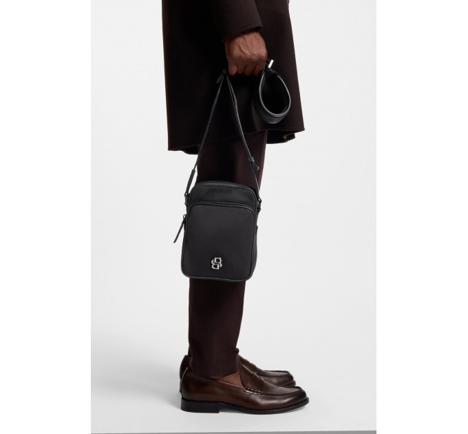 Чоловіча сумка Hugo Boss Reporter з фурнітурою у вигляді монограми Double B чорного кольору